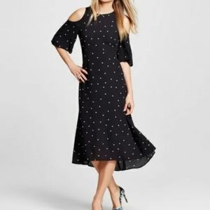 Who What Wear black and white polkadot cold shoulder dress. Medium